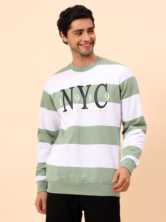Sweatshirt for Men | Winter Wear Poly Cotton Fabric Pull-On Closure Round Neck Regular Fit Striped Pattern