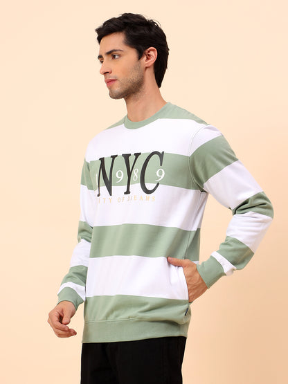 Sweatshirt for Men | Winter Wear Poly Cotton Fabric Pull-On Closure Round Neck Regular Fit Striped Pattern