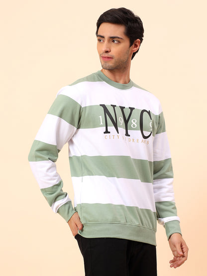 Sweatshirt for Men | Winter Wear Poly Cotton Fabric Pull-On Closure Round Neck Regular Fit Striped Pattern