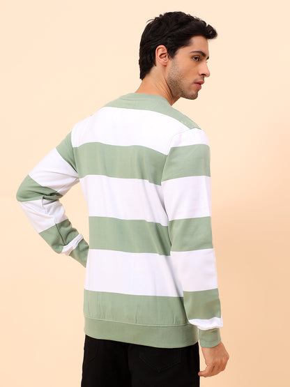 Sweatshirt for Men | Winter Wear Poly Cotton Fabric Pull-On Closure Round Neck Regular Fit Striped Pattern