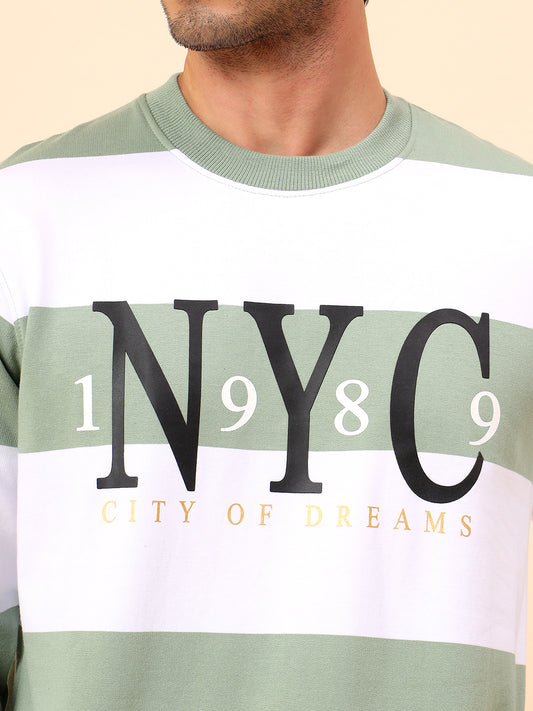 Sweatshirt for Men | Winter Wear Poly Cotton Fabric Pull-On Closure Round Neck Regular Fit Striped Pattern