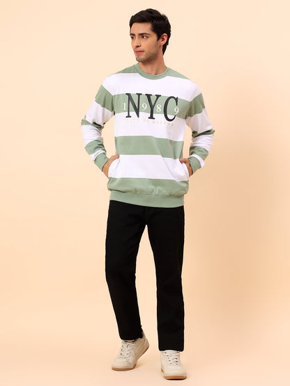 Sweatshirt for Men | Winter Wear Poly Cotton Fabric Pull-On Closure Round Neck Regular Fit Striped Pattern