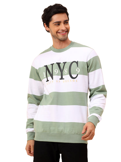 Sweatshirt for Men | Winter Wear Poly Cotton Fabric Pull-On Closure Round Neck Regular Fit Striped Pattern