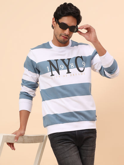 Sweatshirt for Men | Winter Wear Poly Cotton Fabric Pull-On Closure Round Neck Regular Fit Striped Pattern