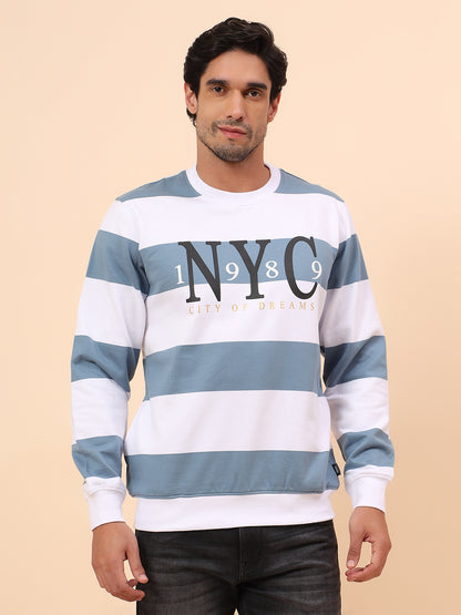 Sweatshirt for Men | Winter Wear Poly Cotton Fabric Pull-On Closure Round Neck Regular Fit Striped Pattern