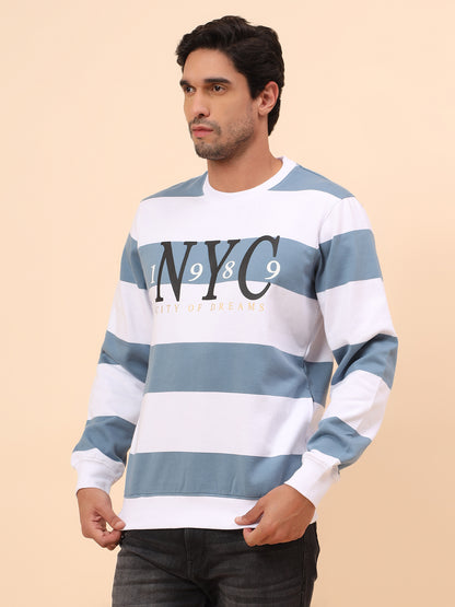Sweatshirt for Men | Winter Wear Poly Cotton Fabric Pull-On Closure Round Neck Regular Fit Striped Pattern