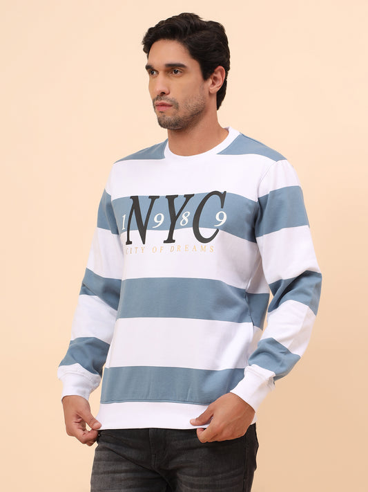 Sweatshirt for Men | Winter Wear Poly Cotton Fabric Pull-On Closure Round Neck Regular Fit Striped Pattern
