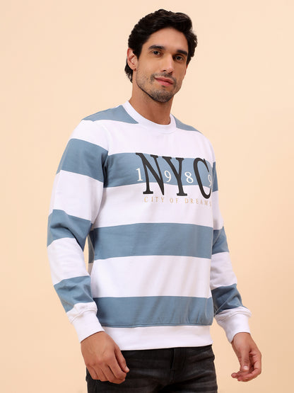 Sweatshirt for Men | Winter Wear Poly Cotton Fabric Pull-On Closure Round Neck Regular Fit Striped Pattern