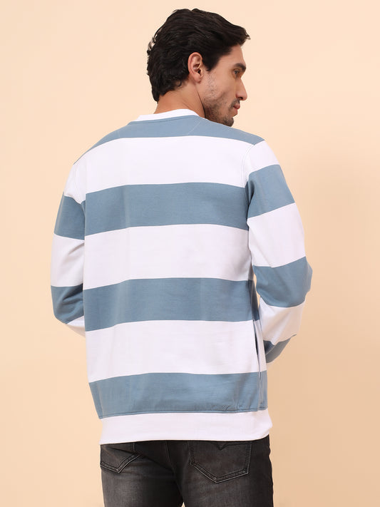 Sweatshirt for Men | Winter Wear Poly Cotton Fabric Pull-On Closure Round Neck Regular Fit Striped Pattern