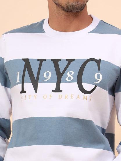 Sweatshirt for Men | Winter Wear Poly Cotton Fabric Pull-On Closure Round Neck Regular Fit Striped Pattern