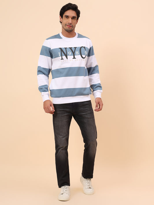 Sweatshirt for Men | Winter Wear Poly Cotton Fabric Pull-On Closure Round Neck Regular Fit Striped Pattern
