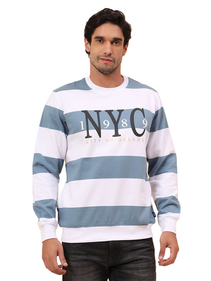 Sweatshirt for Men | Winter Wear Poly Cotton Fabric Pull-On Closure Round Neck Regular Fit Striped Pattern