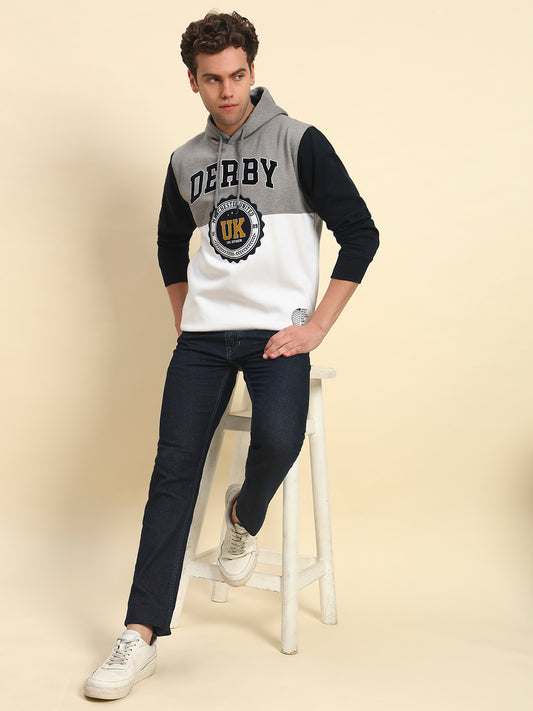 Sweatshirt for Men | Winter Wear Poly Cotton Fabric Pull-On Closure Hooded Neck Regular Fit Colour Block Pattern