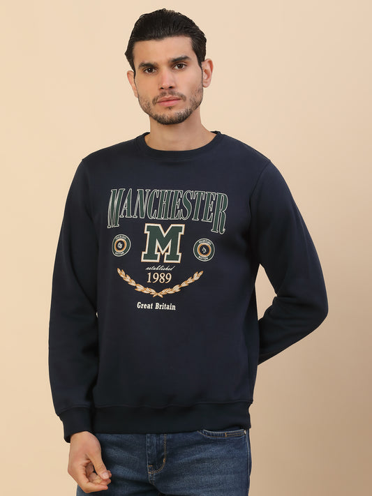Sweatshirt for Men l Winter Wear Fleece Fabric Round Neck Regular Fit Printed Pattern