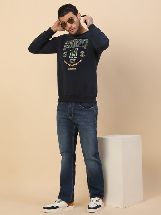 Sweatshirt for Men l Winter Wear Fleece Fabric Round Neck Regular Fit Printed Pattern