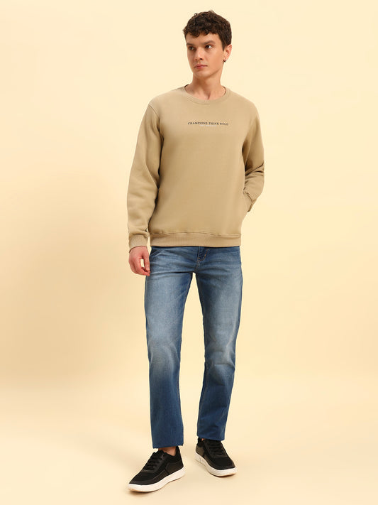 Sweatshirt for Men | Winter Wear Fleece Fabric Pull-On Closure Round Neck Regular Fit Solid Pattern