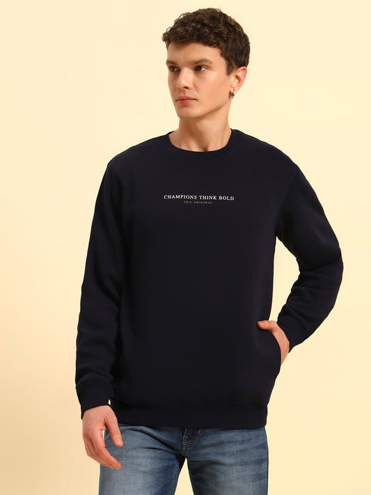 Sweatshirt for Men | Winter Wear Fleece Fabric Pull-On Closure Round Neck Regular Fit Solid Pattern