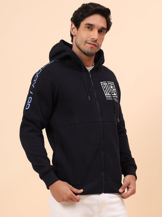 Sweatshirt for Men | Winter Wear Poly Cotton Fabric Zipper Closure Mock Neck Regular Fit Printed Pattern