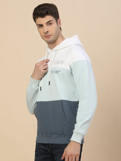 Sweatshirt for Men | Winter Wear Fleece Fabric Pull-On Closure Hooded Neck Regular Fit Colour Block Pattern
