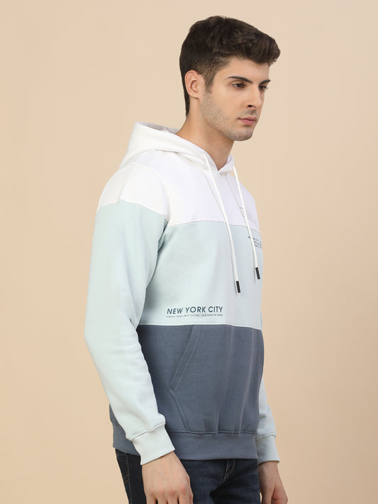 Sweatshirt for Men | Winter Wear Fleece Fabric Pull-On Closure Hooded Neck Regular Fit Colour Block Pattern