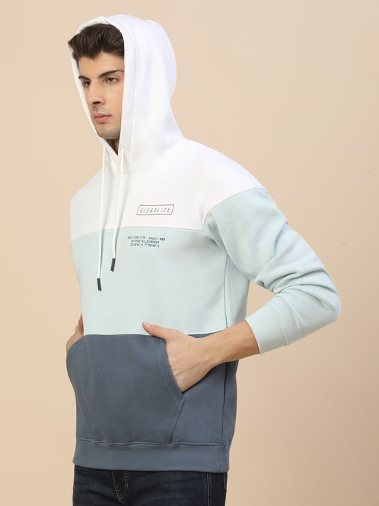 Sweatshirt for Men | Winter Wear Fleece Fabric Pull-On Closure Hooded Neck Regular Fit Colour Block Pattern