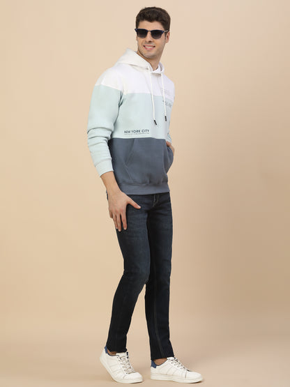 Sweatshirt for Men | Winter Wear Fleece Fabric Pull-On Closure Hooded Neck Regular Fit Colour Block Pattern