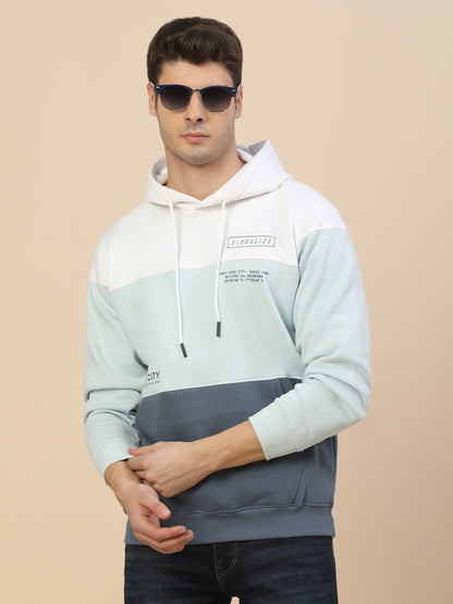 Sweatshirt for Men | Winter Wear Fleece Fabric Pull-On Closure Hooded Neck Regular Fit Colour Block Pattern