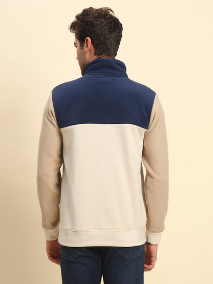 Sweatshirt for Men | Winter Wear Acrylic Fabric Zipper Closure Mock Neck Regular Fit Colour Block Pattern