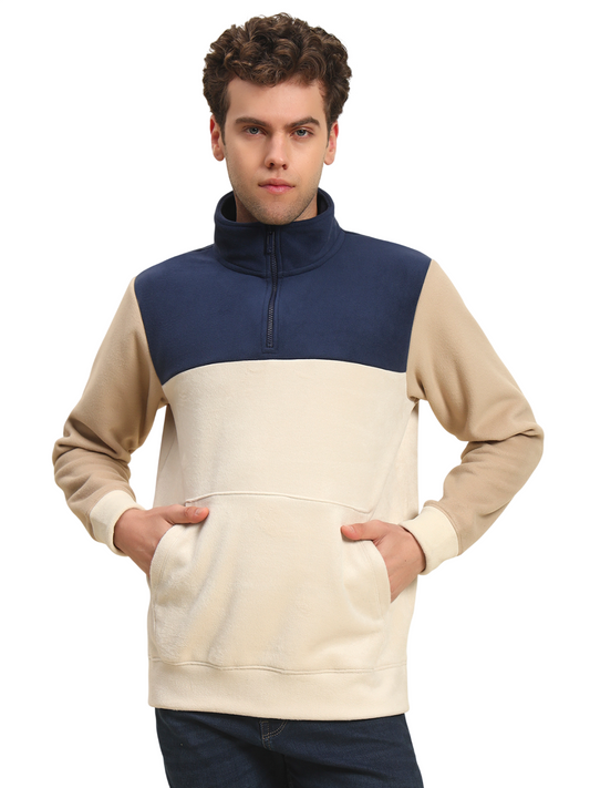 Sweatshirt for Men | Winter Wear Acrylic Fabric Zipper Closure Mock Neck Regular Fit Colour Block Pattern