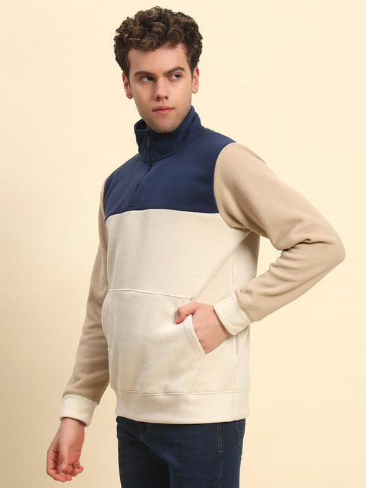 Sweatshirt for Men | Winter Wear Acrylic Fabric Zipper Closure Mock Neck Regular Fit Colour Block Pattern