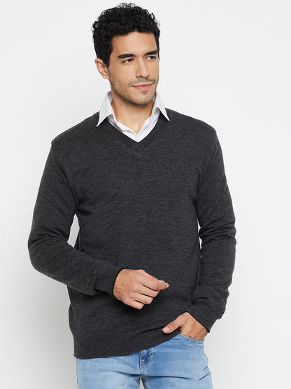 Solid Black and Grey Full Sleeves V Neck Reversible Regular Fit Casual Sweater for Men