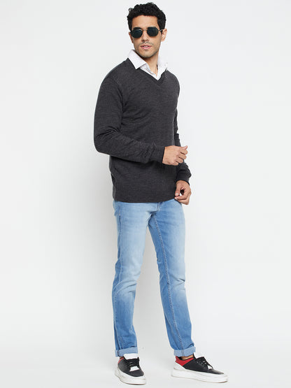 Solid Black and Grey Full Sleeves V Neck Reversible Regular Fit Casual Sweater for Men