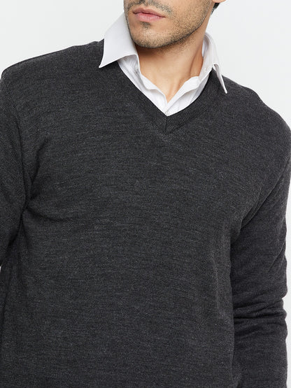 Solid Black and Grey Full Sleeves V Neck Reversible Regular Fit Casual Sweater for Men