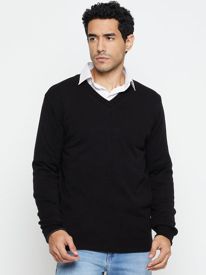 Solid Black and Grey Full Sleeves V Neck Reversible Regular Fit Casual Sweater for Men