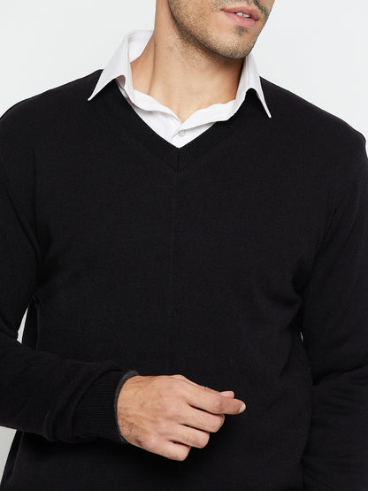 Solid Black and Grey Full Sleeves V Neck Reversible Regular Fit Casual Sweater for Men