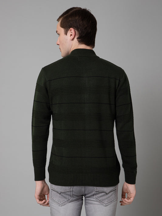 Olive Green Full Sleeve Mock Collar Regular Fit Casual Sweater for Men