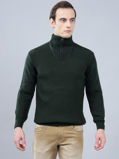 Men's Solid Dark Green Full Sleeve Sweater
