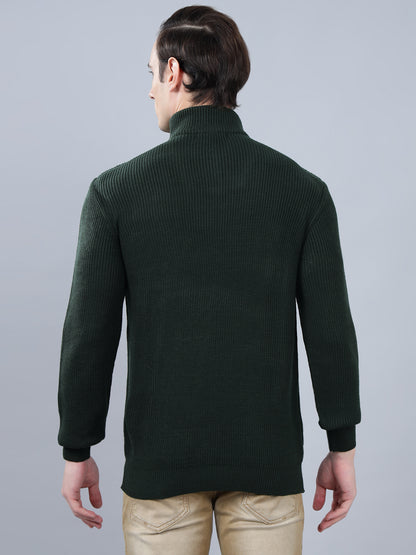 Men's Solid Dark Green Full Sleeve Sweater