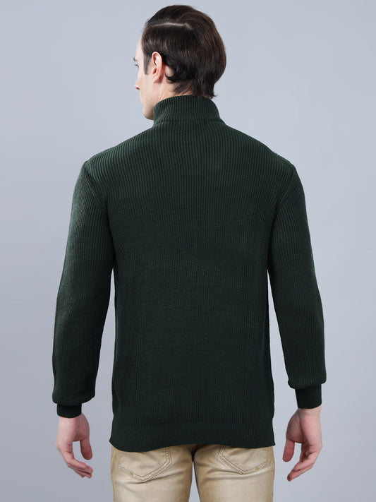 Men's Solid Dark Green Full Sleeve Sweater
