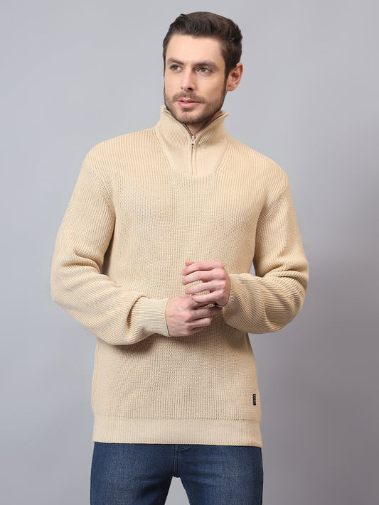 Men's Beige Solid Full Sleeve Sweater