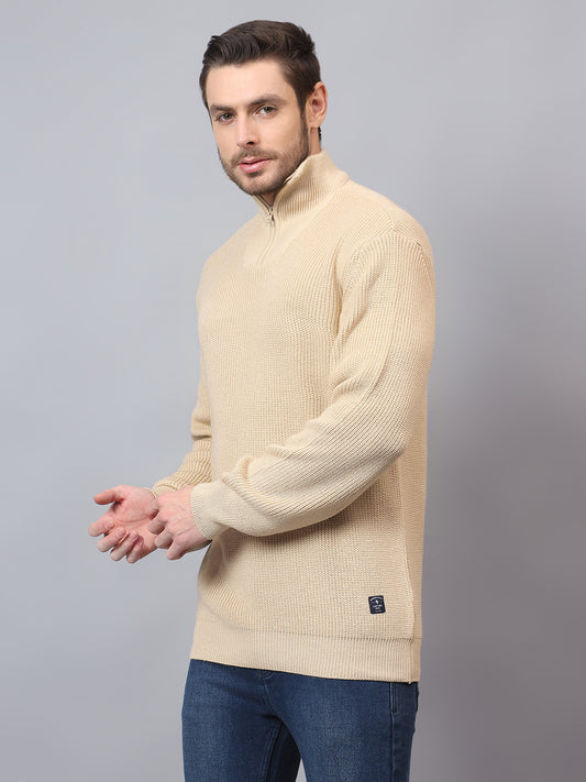 Men's Beige Solid Full Sleeve Sweater