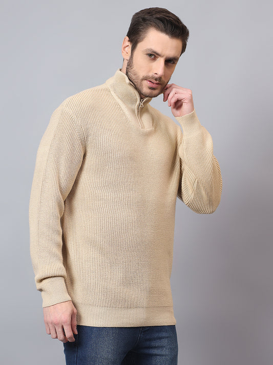 Men's Beige Solid Full Sleeve Sweater