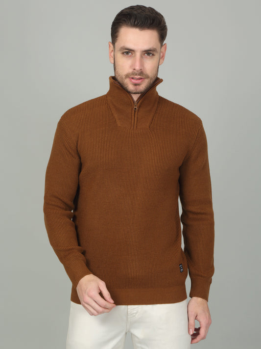 Men's Brown Solid Full Sleeve Sweater