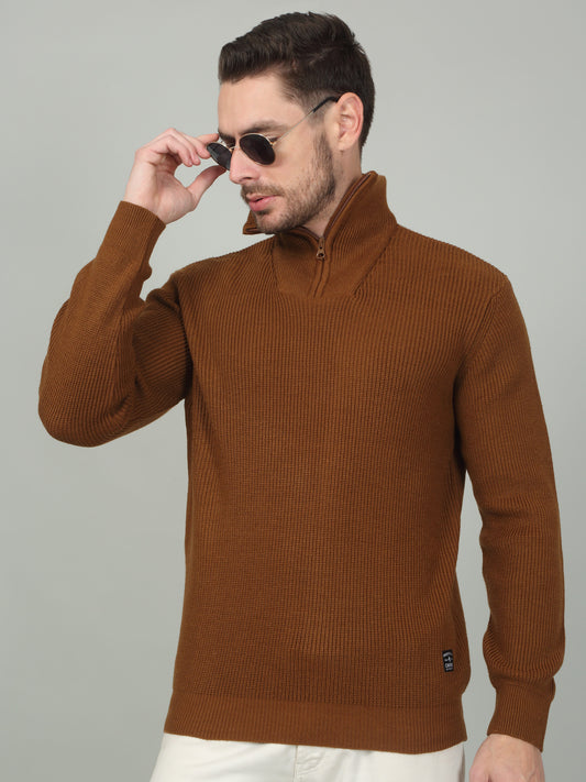 Men's Brown Solid Full Sleeve Sweater