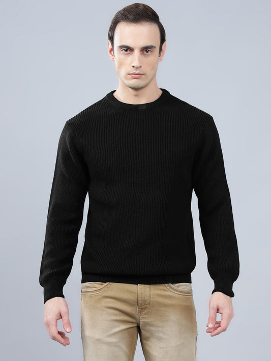 Men's Solid Black Full Sleeve Sweater