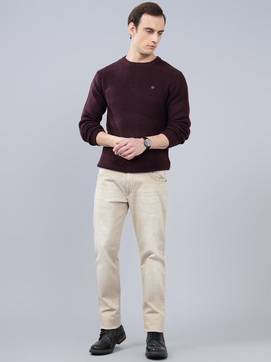 Men's Solid Wine Full Sleeve Sweater
