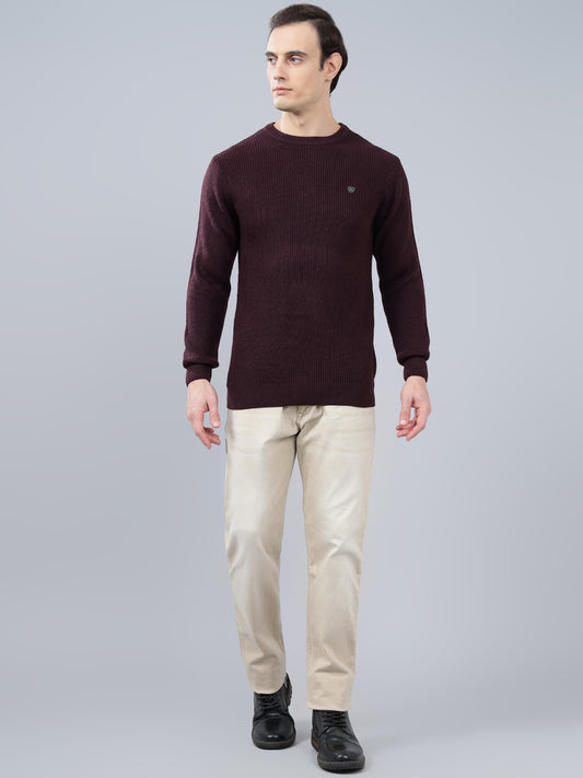 Men's Solid Wine Full Sleeve Sweater