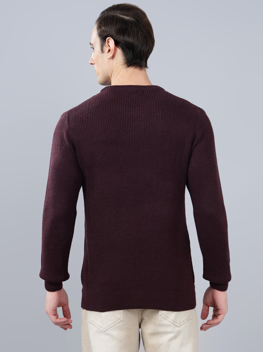 Men's Solid Wine Full Sleeve Sweater