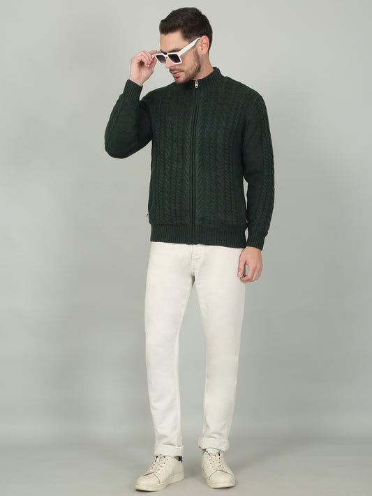 Men's Green Self Design Full Sleeve Sweater