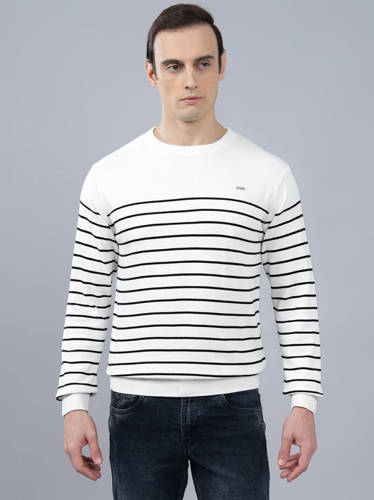 Men's Ivory Striped Full Sleeve Sweater